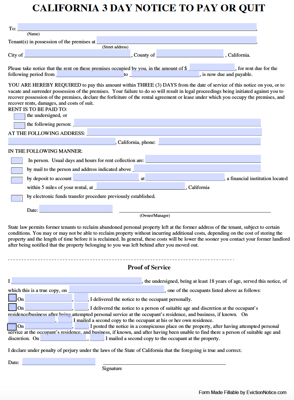 Late Rent Notice California Template   California 3 Day Notice To Pay Or Quit 