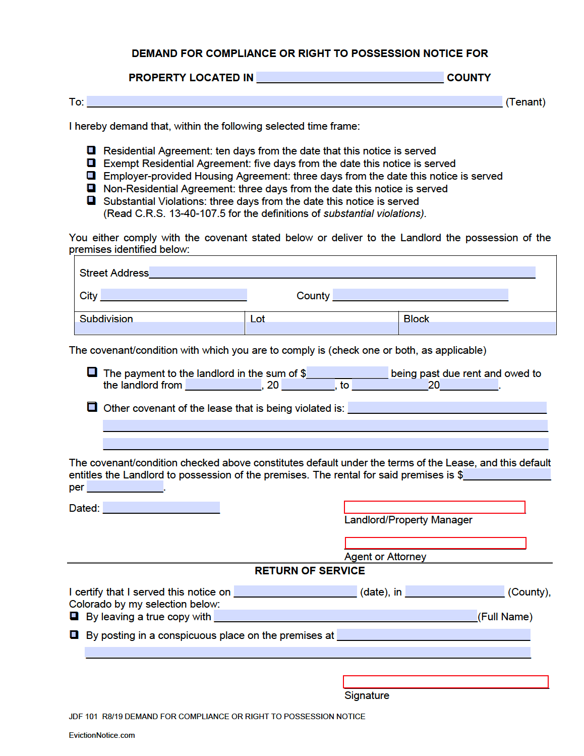 Eviction Notice Colorado Template