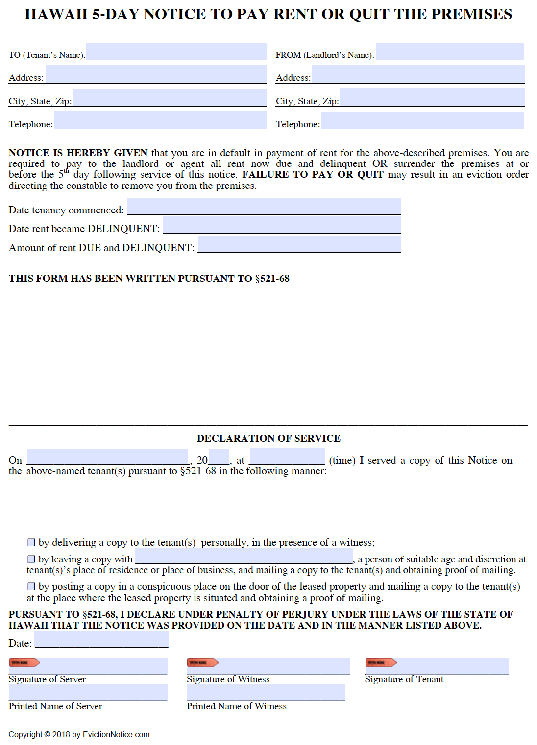 Free Hawaii 5 Day Notice To Pay Or Quit PDF