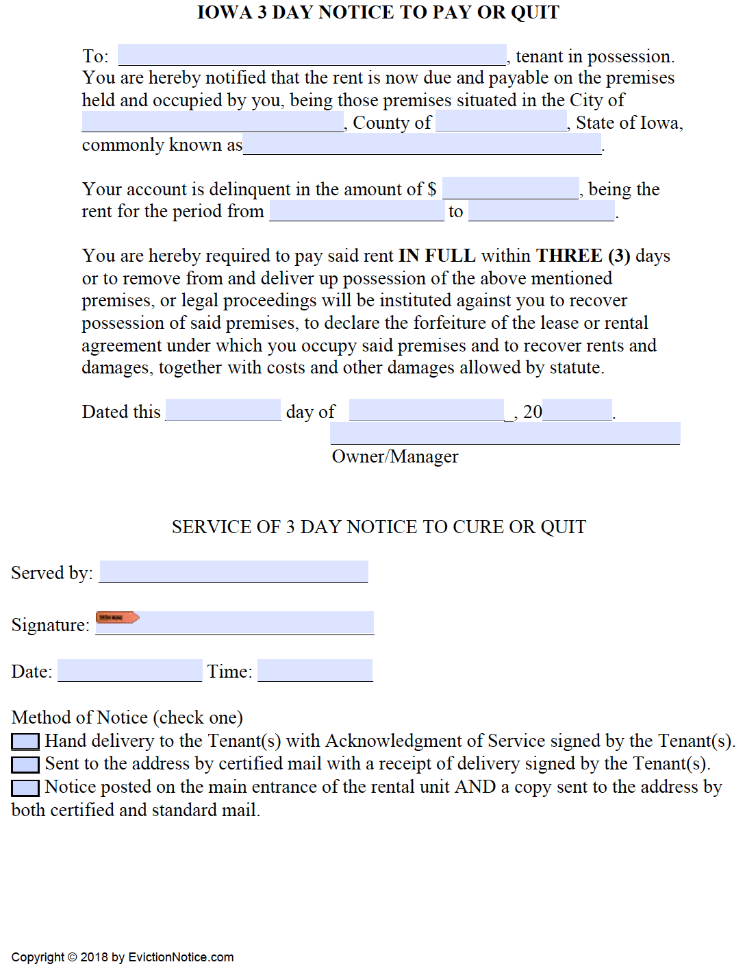 Free Iowa 3 Day Notice To Pay Or Quit PDF