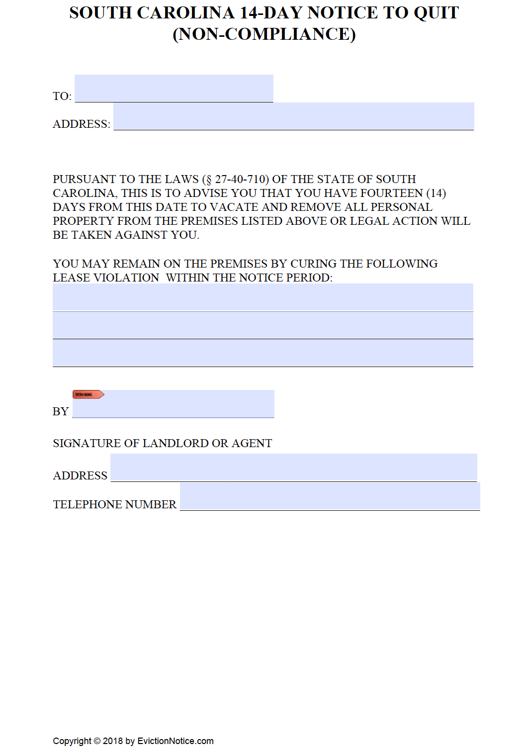 free south carolina 14 day notice to comply or quit pdf