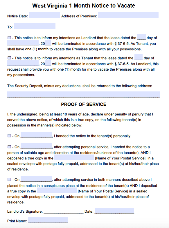 Termination of lease notice