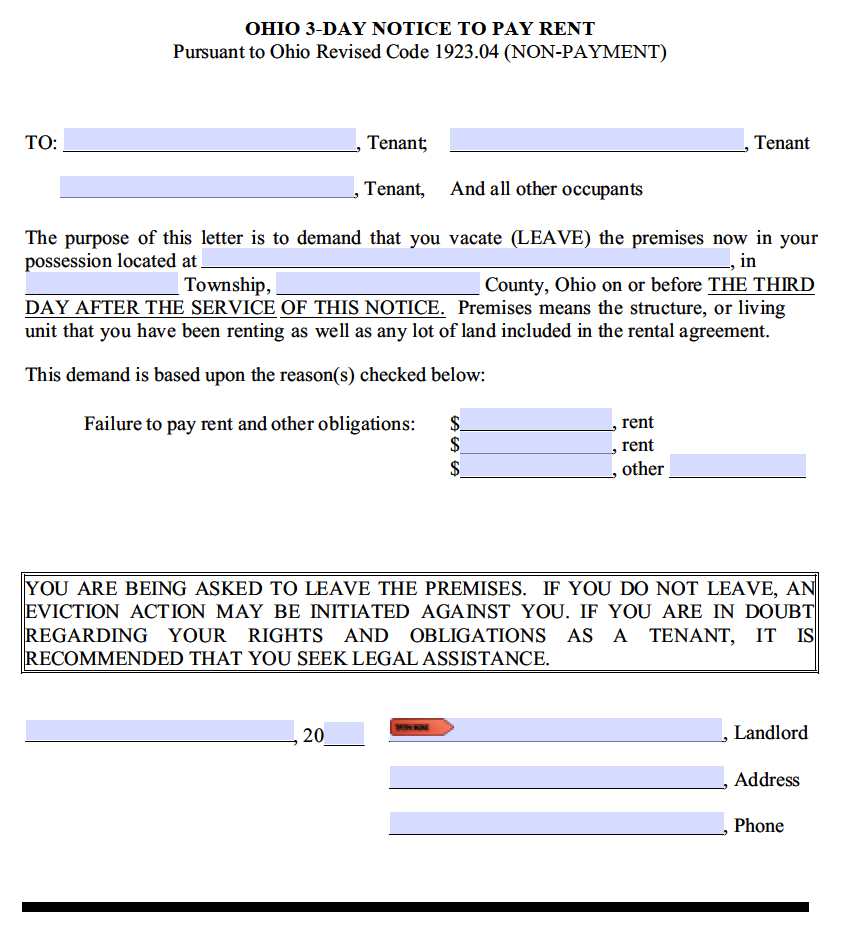 Eviction Notice Ohio Template